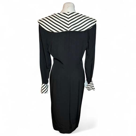 Vintage Joseph Ribkoff Black & White Striped Button-Front Midi Dress, Size 8 - Picture 4 of 7